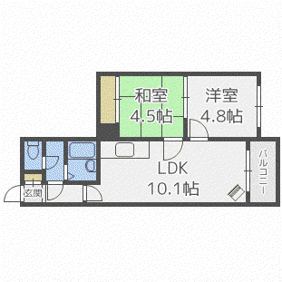 ラ・ルーチェ発寒(2LDK/4階)の間取り写真