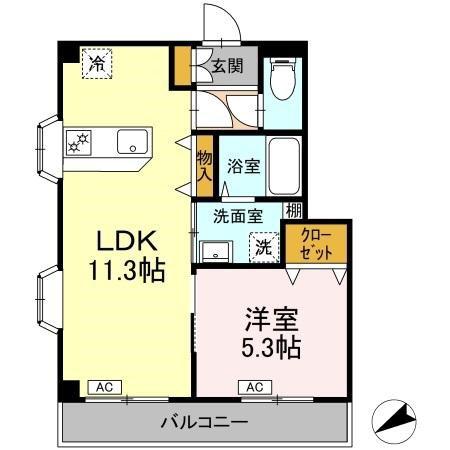 サンセットヒルズ壱番館(1LDK/4階)の間取り写真