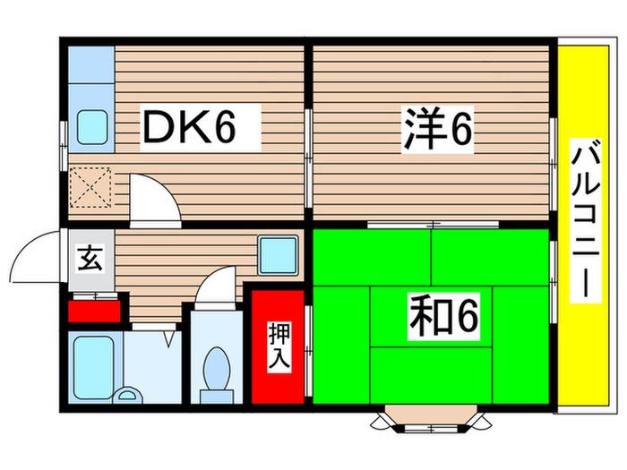 THハイム千葉(2DK/1階)の間取り写真