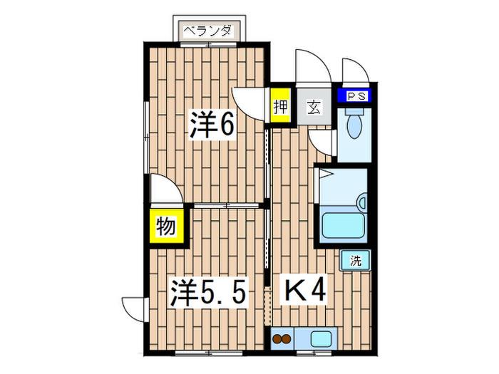サンフラットK(2K/1階)の間取り写真