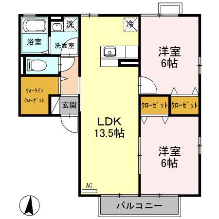 プティヴィラージュII(2LDK/2階)の間取り写真