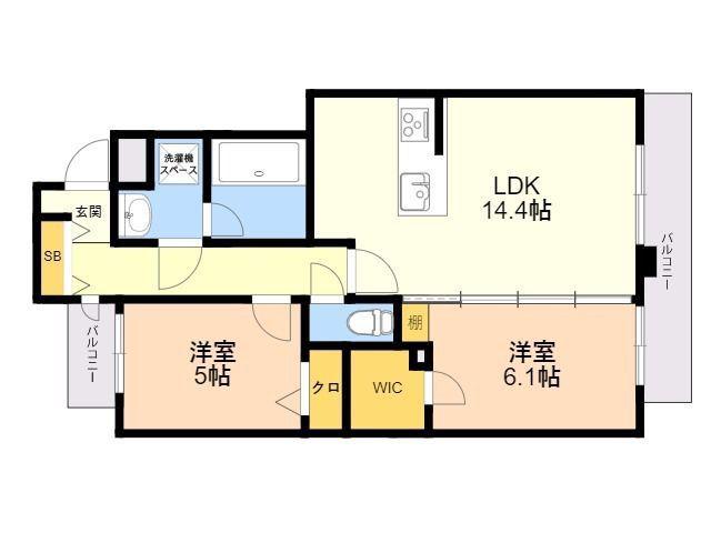 弥生なつめビル(2LDK/4階)の間取り写真