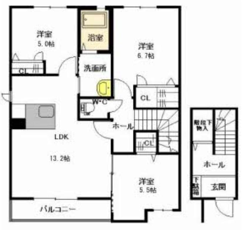 サンビレッジ定府 (3LDK/2階)の間取り写真
