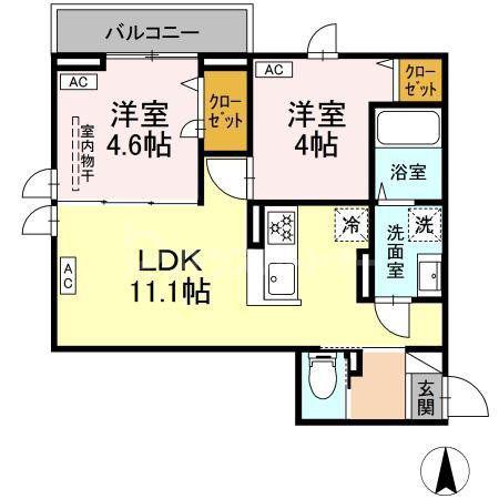 アルベロ島根(2LDK/3階)の間取り写真