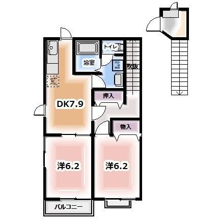 パラドール 里山(2DK/2階)の間取り写真