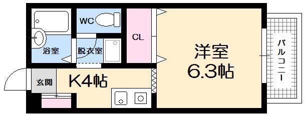 フォブール村上(1K/2階)の間取り写真
