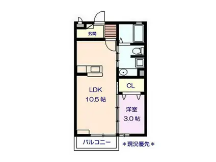 ルーエ三本柳(1LDK/1階)の間取り写真