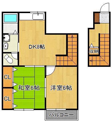 レフィナード 木屋瀬(2DK/2階)の間取り写真