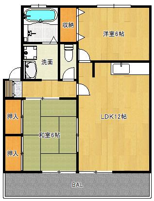 コーポシェルブールB棟(2LDK/1階)の間取り写真
