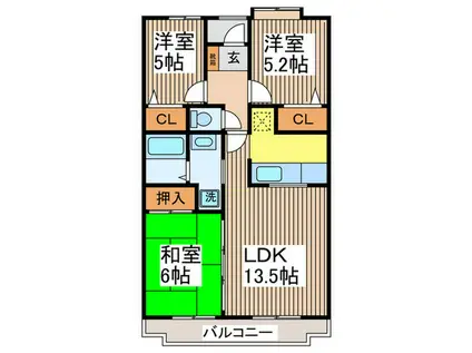 プリムヴェール新所沢(3LDK/2階)の間取り写真