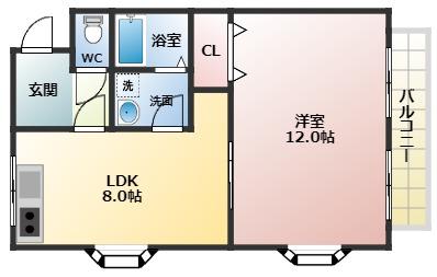 羽曳野ローズマンション(1LDK/2階)の間取り写真