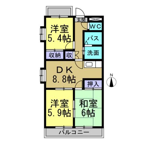 東浦カルチャービル(3DK/2階)の間取り写真