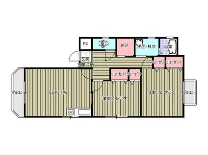 HOUSE猪ノ坂(2LDK/5階)の間取り写真