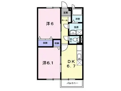 ヴィラ・エバーグリーン(2DK/2階)の間取り写真