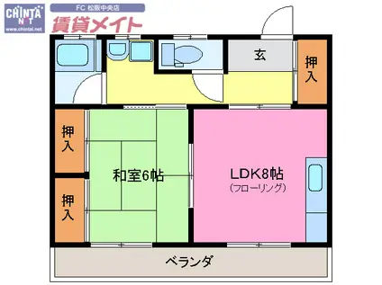 横井マンション(1DK/3階)の間取り写真