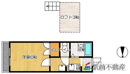 ウィステリア小郡(1K/3階)の間取り写真