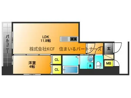 アポロ久留米東町(1LDK/13階)の間取り写真
