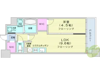 レジディア仙台北四番丁プレイス(1LDK/15階)の間取り写真