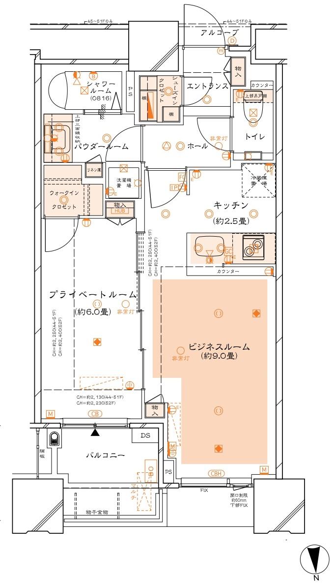 ドゥ・トゥールSOHO(ワンルーム/45階)の間取り写真