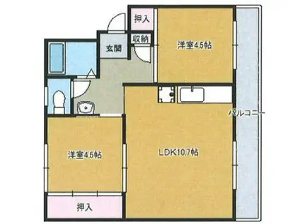 ドミールサニー君影1号棟(2LDK/3階)の間取り写真