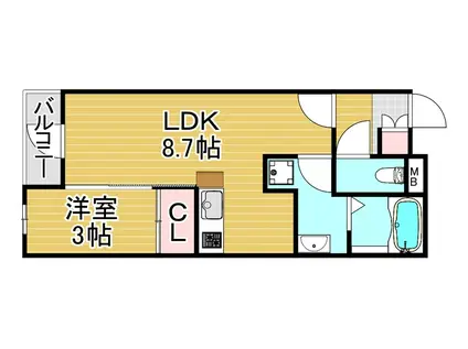PHOENIX千早(1LDK/2階)の間取り写真