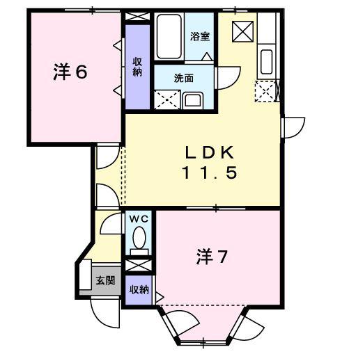 エレガンテ・M II(2LDK/1階)の間取り写真