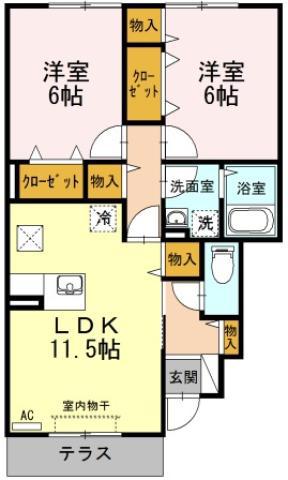グランリーオA棟(2LDK/1階)の間取り写真