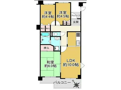 クレセント長田(3LDK/4階)の間取り写真