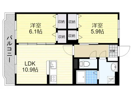 はなみずきⅠ番館(2LDK/2階)の間取り写真