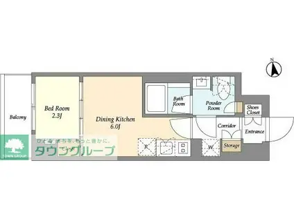 AIFLAT品川戸越パークサイド(1DK/2階)の間取り写真