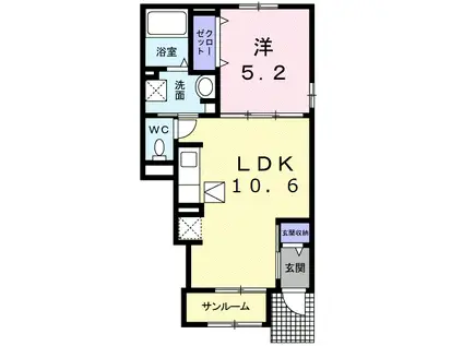 HKR SUNAYAMA I(1LDK/1階)の間取り写真