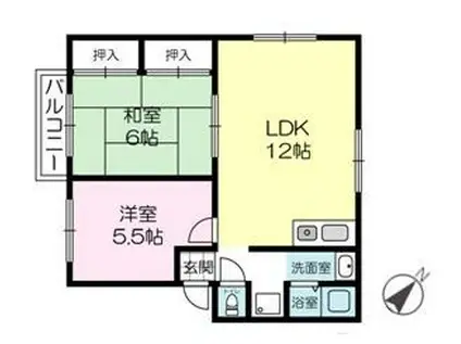 ハイツサンフジB棟(2LDK/1階)の間取り写真