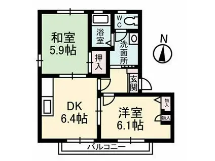 オータムK A棟(2DK/1階)の間取り写真