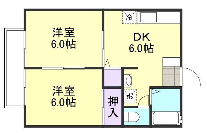 田金マンションB棟(2DK/1階)の間取り写真