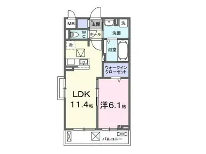 コリーヌ・ブリズIII(1LDK/1階)の間取り写真