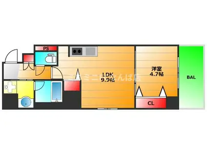 地下鉄四つ橋線 肥後橋駅 徒歩9分 10階建 築7年(1LDK/4階)の間取り写真