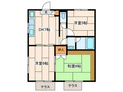 グランドヒル(3DK/1階)の間取り写真