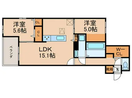 ARMOJOUR A棟(2LDK/2階)の間取り写真