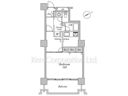 六本木ビュータワー(1DK/10階)の間取り写真