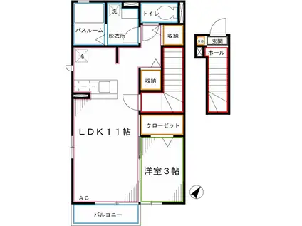 ヴェルドミールC棟(1LDK/2階)の間取り写真