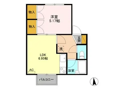 ハイツ信楽A(1DK/2階)の間取り写真