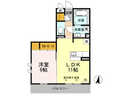 ゴールドワンコート(1LDK/2階)の間取り写真