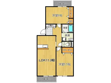 ミルキークォーツ(2LDK/2階)の間取り写真