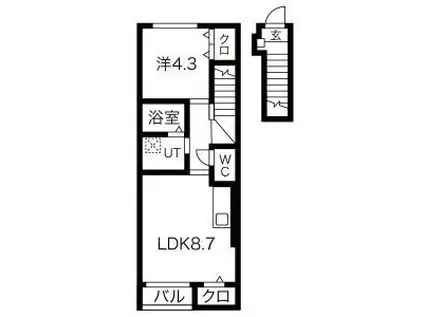 ヒナハウス(1LDK/2階)の間取り写真