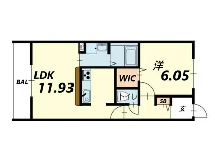 エレアージュ姫路駅南(1LDK/1階)の間取り写真