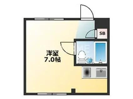 プラトー上町(ワンルーム/2階)の間取り写真