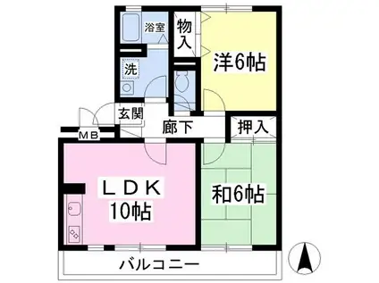 エーデルハイムB(2LDK/2階)の間取り写真