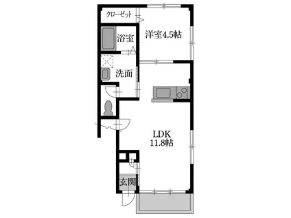 ピースディライトB(1LDK/1階)の間取り写真