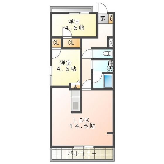 グランドハイツ豊(2LDK/2階)の間取り写真
