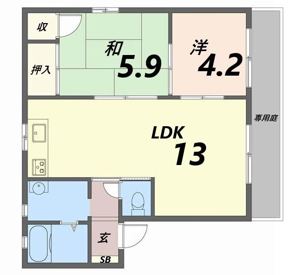 それいゆ弐番館(2LDK/1階)の間取り写真